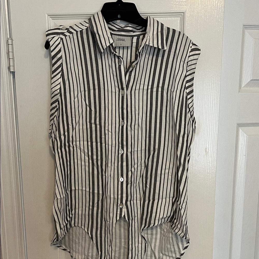 French Laundry Black and White Striped Button Down Shirt